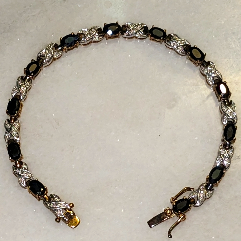 9.20 Ct Oval Cut Simulated Blue Sapphire Tennis Bracelet 925 Silver Gold Plated